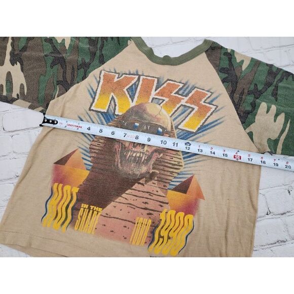 ULTRA RARE Kiss Band T Shirt Raglan Baseball 1990 CAMO Hot In The Shade VINTAGE - Picture 5 of 9